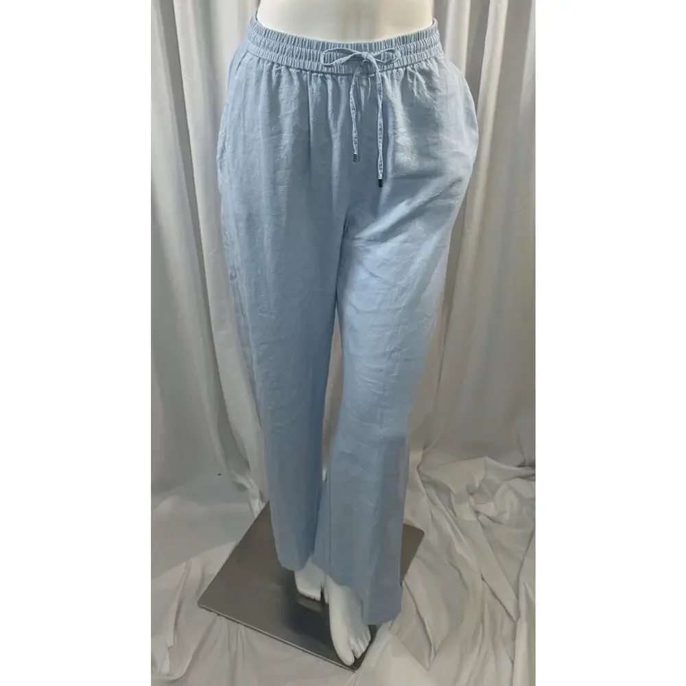 Zara Light Blue Linen Drawstring Pants